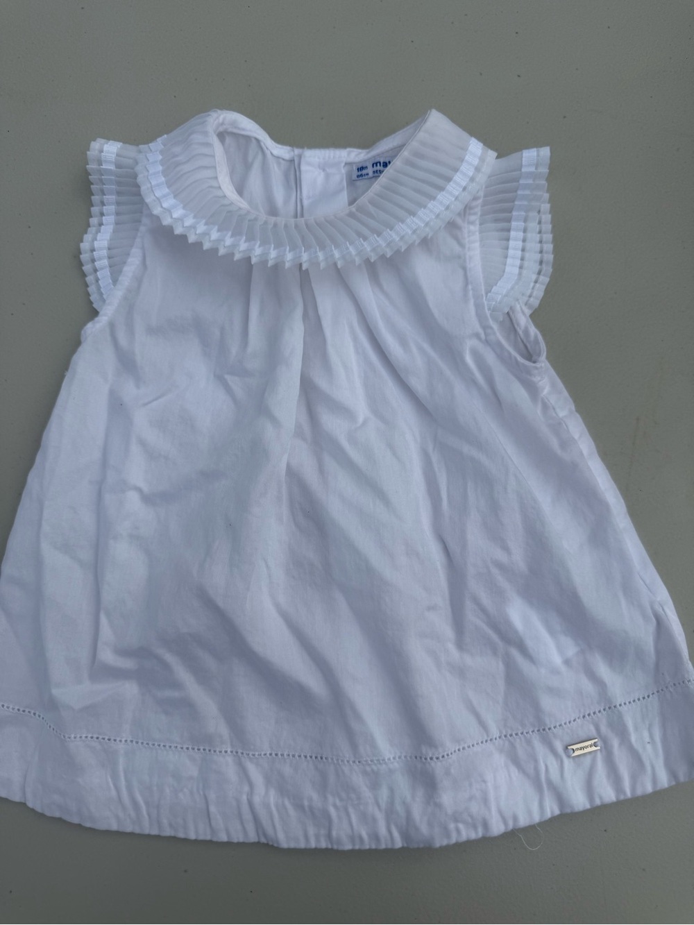 Mayoral White Pleated-Ruffle Sleeveless Blouse